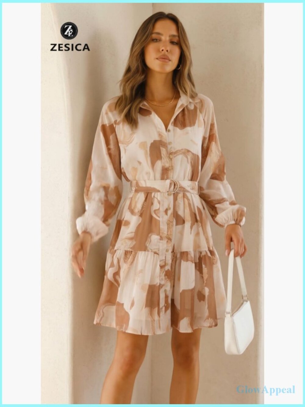 Long Sleeve Floral Mini Dress Chiffon A-Line Swing Party Dress - Picture 7 of 7
